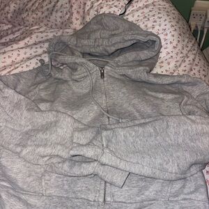 Brandy Melville Light Gray Zip-Up Sweater